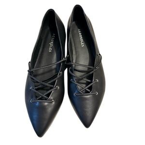Aerosoles Diletta Ballet Flats Black Pointed Toe Lace Up Loafers Size 7.5